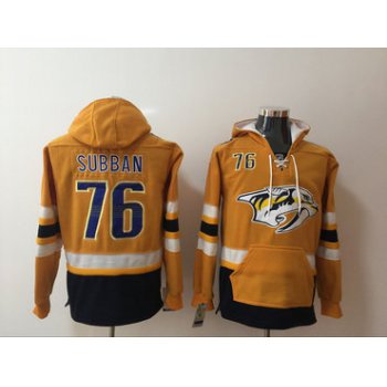 Men's Nashville Predators #76 P. K. Subban NEW Yellow Pocket Stitched NHL Old Time Hockey Hoodie