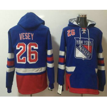 Men's New York Rangers #26 Jimmy Vesey Royal Blue Pocket Stitched NHL Old Time Hockey Pullover Hoodie