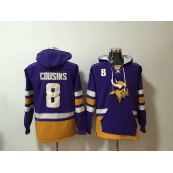 Men's Nike Vikings 8 Kirk Cousins Purple Stitched Pullover Hoodie