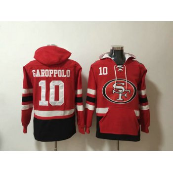 Men's San Francisco 49ers 10 Jimmy Garoppolo Red Stitched Pullover Hoodie