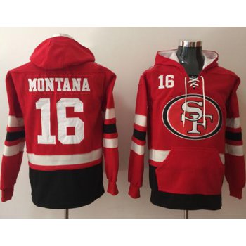 Nike San Francisco 49ers #16 Joe Montana Red Black Name & Number Pullover NFL Hoodie