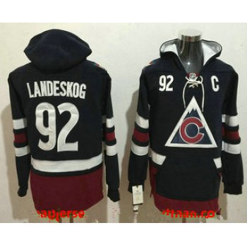 Men's Colorado Avalanche #92 Gabriel Landeskog NEW Navy Blue Stitched NHL Old Tim Hockey Hoodie