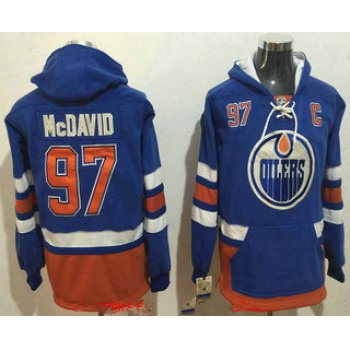 Men's Edmonton Oilers #97 Connor McDavid NEW Royal Blue Stitched NHL Old Tim Hockey Hoodie