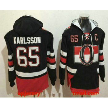 Men's Ottawa Senators #65 Erik Karlsson NEW Black Stitched NHL Old Tim Hockey Hoodie