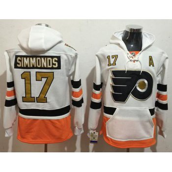 Men's Philadelphia Flyers #17 Wayne Simmonds White with Gold 50th Patch Stitched NHL Old Tim Hockey Hoodie