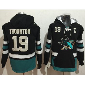 Men's San Jose Sharks #19 Joe Thornton NEW Black Stitched NHL Old Time Hockey Hoodie