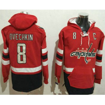 Men's Washington Capitals #8 Alex Ovechkin NEW Red Stitched NHL Old Tim Hockey Hoodie