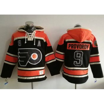 Flyers #9 Ivan Provorov Black Sawyer Hooded Sweatshirt Stitched NHL Jersey