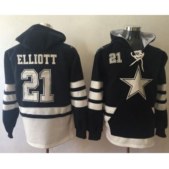 Nike Cowboys #21 Ezekiel Elliott Navy Blue White Name & Number Pullover NFL Hoodie