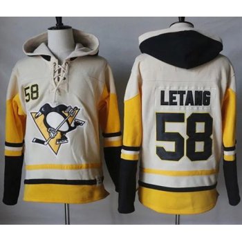 Penguins #58 Kris Letang Cream Gold Sawyer Hooded Sweatshirt Stitched NHL Jersey