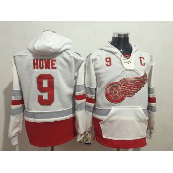 Red Wings 9 Gordie Howe White All Stitched Hooded Sweatshirt