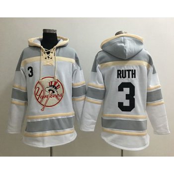 Men's New York Yankees #3 Babe Ruth White Retired Baseball MLB Hoodie