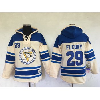 Men's Pittsburgh Penguins #29 Marc-Andre Fleury Cream Stitched NHL Old Time Hockey Hoodie