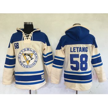 Men's Pittsburgh Penguins #58 Kris Letang Cream Stitched NHL Old Time Hockey Hoodie