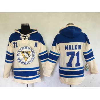 Men's Pittsburgh Penguins #71 Evgeni Malkin Cream Stitched NHL Old Time Hockey Hoodie