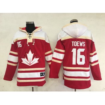 Men's Team Canada #16 Jonathan Toews 2016 World Cup of Hockey Red Stitched Old Time Hockey Hoodie