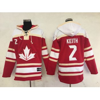 Men's Team Canada #2 Duncan Keith 2016 World Cup of Hockey Red Stitched Old Time Hockey Hoodie