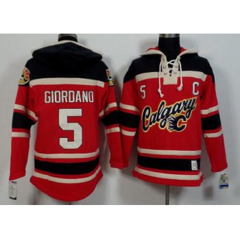 Men's Calgary Flames #5 Mark Giordano Old Time Hockey 2015 Red Hoodie