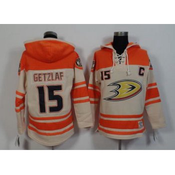 Men's Mighty Ducks Of Anaheim #15 Ryan Getzlaf Old Time Hockey Cream Hoodie