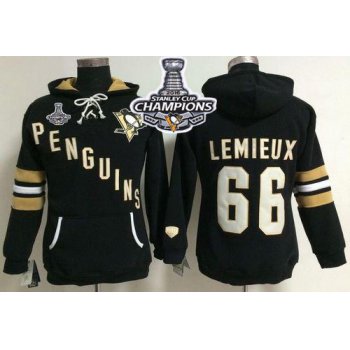 Pittsburgh Penguins #66 Mario Lemieux Black 2016 Stanley Cup Champions Women's Old Time Heidi NHL Hoodie