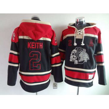 Chicago Blackhawks #2 Duncan Keith Old Time Hockey Black Ice Skulls Hoodie