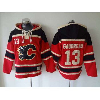 Men's Calgary Flames #13 Johnny Gaudreau Old Time Hockey Red Hoodie