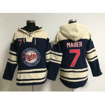 Men's Minnesota Twins #7 Joe Mauer Alternate Navy Blue MLB Hoodie