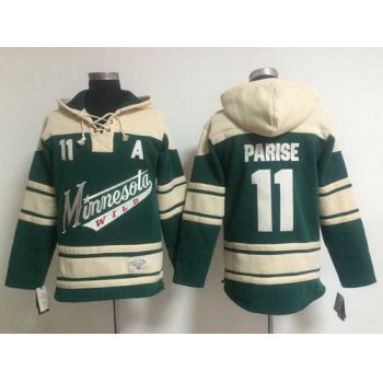 Men's Minnesota Wild #11 Zach Parise Old Time Hockey Green Hoodie