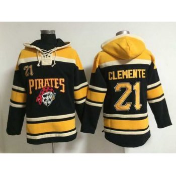 Men's Pittsburgh Pirates #21 Roberto Clemente Retired Player Alternate Black MLB Hoodie