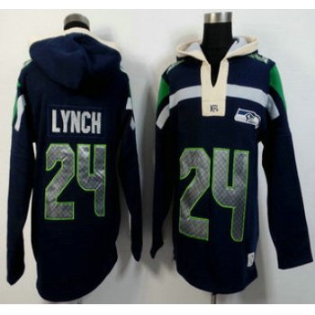 Men's Seattle Seahawks #24 Marshawn Lynch Navy Blue Team Color 2015 NFL Hoody