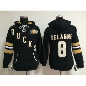 Old Time Hockey Anaheim Ducks #8 Teemu Selanne Black Womens Hoodie