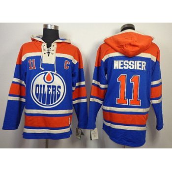 Old Time Hockey Edmonton Oilers #11 Mark Messier Royal Blue Hoodie