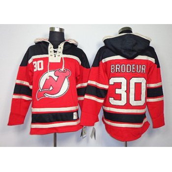 Old Time Hockey New Jersey Devils #30 Martin Brodeur Red With Black Hoodie