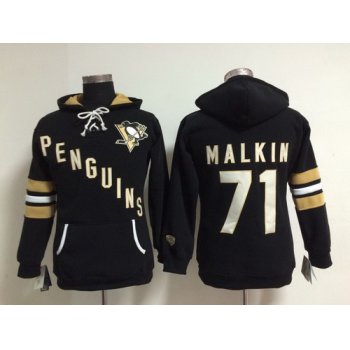 Old Time Hockey Pittsburgh Penguins #71 Evgeni Malkin Black Womens Hoodie