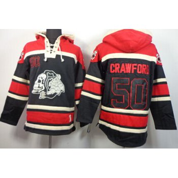 Old Time Hockey Chicago Blackhawks #50 Corey Crawford Black Ice Skulls Hoodie