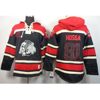 Old Time Hockey Chicago Blackhawks #81 Marian Hossa Black Ice Skulls Hoodie