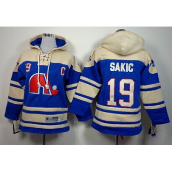 Old Time Hockey Quebec Nordiques #19 Joe Sakic Navy Blue Kids Hoodie