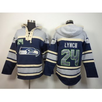 Seattle Seahawks #24 Marshawn Lynch 2014 Navy Blue Hoodie