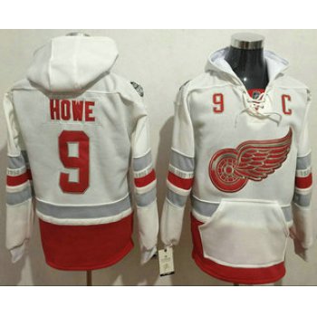 Men's Detroit Red Wings #9 Gordie Howe Reebok White 2017 Centennial Classic Premier Old Time Hockey Hoodie