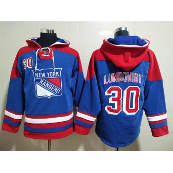 Men's New York Rangers #30 Henrik Lundqvist Blue Ageless Must Have Lace Up Pullover Hoodie