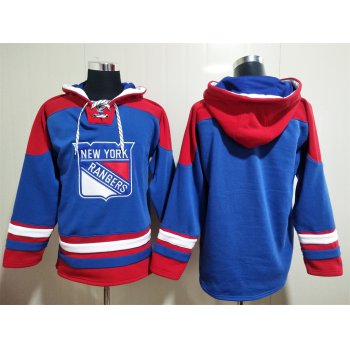 Men's New York Rangers Blue Ageless Must Have Lace Up Pullover Blank Hoodie