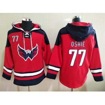 Men's Washington Capitals #77 TJ Oshie Red Ageless Must Have Lace Up Pullover Hoodie