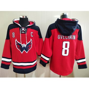 Men's Washington Capitals #8 Alex Ovechkin Red Ageless Must Have Lace Up Pullover Hoodie