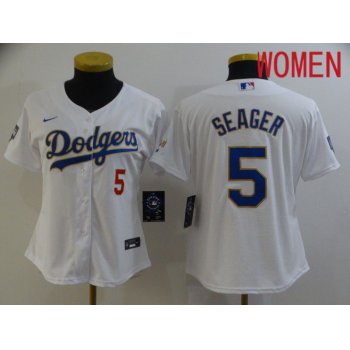 Women Los Angeles Dodgers 5 Seager White Game 2021 Nike MLB Jerseys