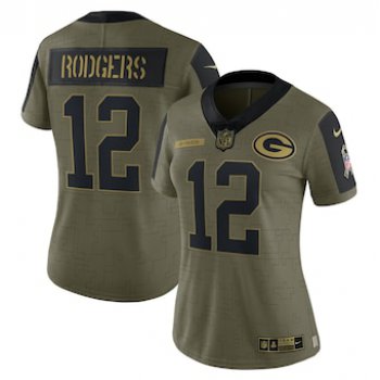 Women's Green Bay Packers #12 Aaron Rodgers Nike Olive 2021 Salute To Service Limited Player Jersey