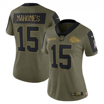 Women's Kansas City Chiefs #15 Patrick Mahomes Nike Olive 2021 Salute To Service Limited Player Jersey