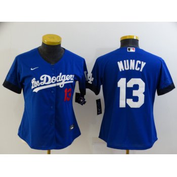 Women's Los Angeles Dodgers #13 Max Muncy Blue 2021 City Connect Number Cool Base Stitched Jersey