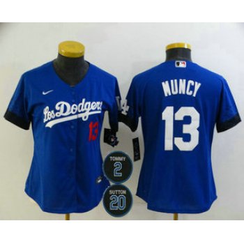 Women's Los Angeles Dodgers #13 Max Muncy Blue #2 #20 Patch City Connect Number Cool Base Stitched Jersey