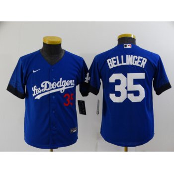 Women's Los Angeles Dodgers #35 Cody Bellinger Blue 2021 City Connect Number Cool Base Stitched Jersey