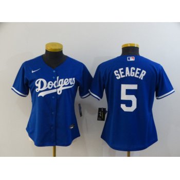 Women's Los Angeles Dodgers #5 Corey Seager Blue Stitched MLB Cool Base Nike Jersey